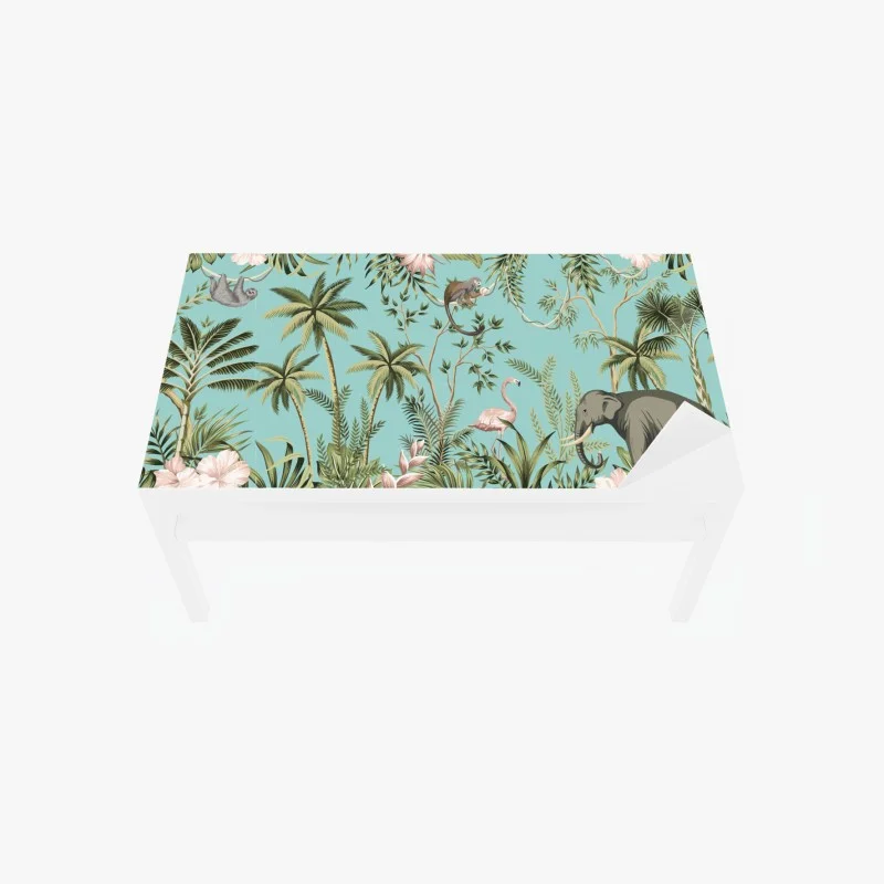 Chapa adhesiva para mesa y escritorio escena tropical con elefante y flamenco