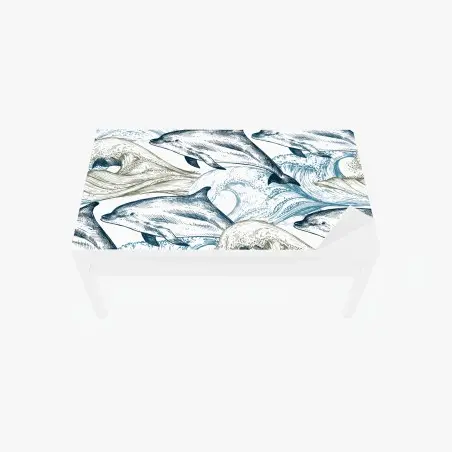 Chapa adhesiva para mesa y escritorio delfines y olas en estilo grabado – Pixers®