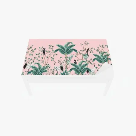 Chapa adhesiva para mesa y escritorio escena tropical de aves y flores sobre fondo rosa – Pixers®