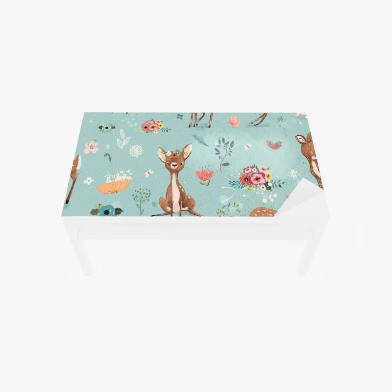 Chapa adhesiva para mesa y escritorio cervatillos y conejitos en jardín florido