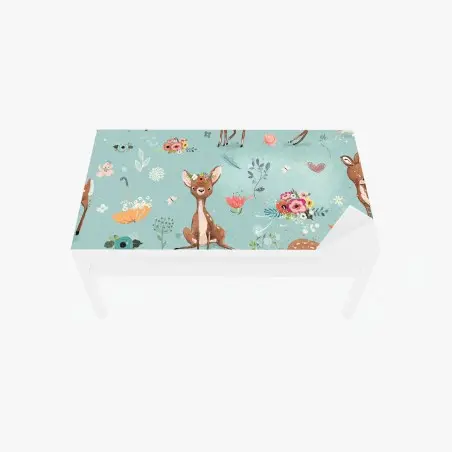 Chapa adhesiva para mesa y escritorio cervatillos y conejitos en jardín florido – Pixers®