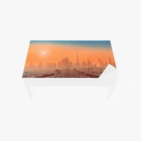 Chapa adhesiva para mesa y escritorio horizonte de Dubái al atardecer – Pixers®