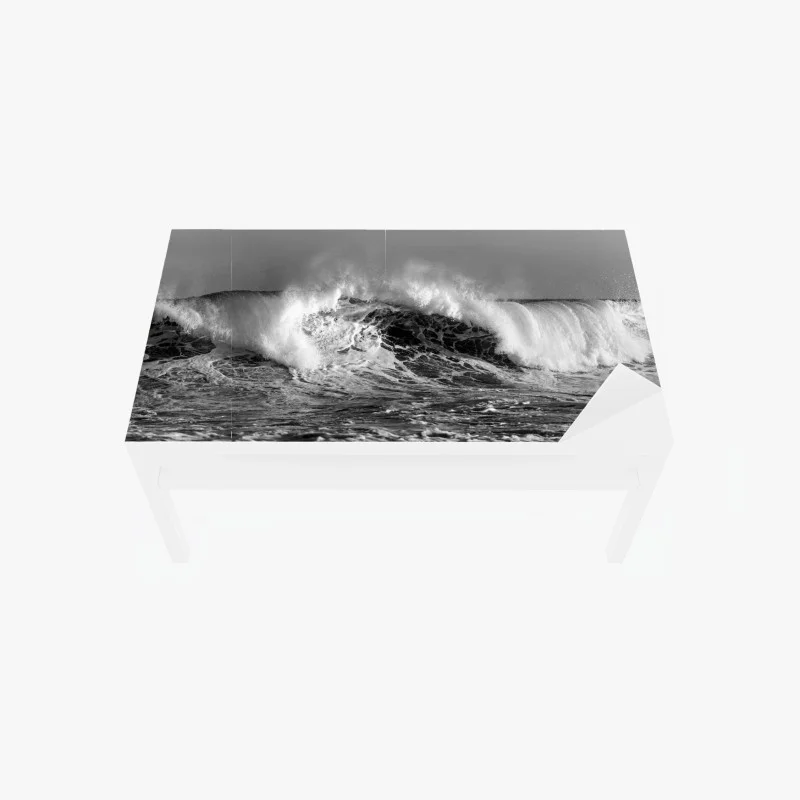Chapa adhesiva para mesa y escritorio olas rompiendo en blanco y negro