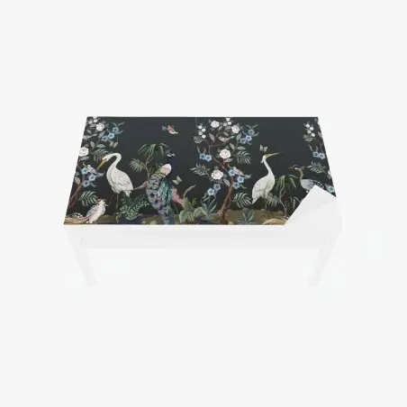 Chapa adhesiva para mesa y escritorio aves exóticas y flores sobre fondo oscuro – Pixers®