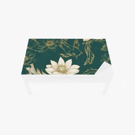 Chapa adhesiva para mesa y escritorio koi y lotos en patrón oriental dorado – Pixers®