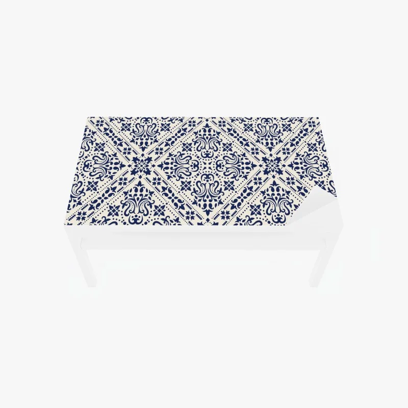 Chapa adhesiva para mesa y escritorio motivo damasco azul marino y crema