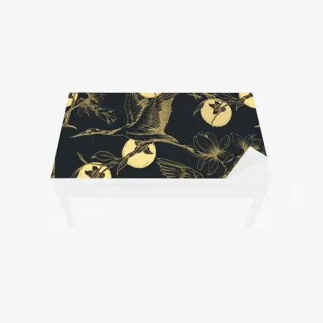 Chapa adhesiva para mesa y escritorio estampado elegante de garzas y flores doradas sobre fondo oscuro – Pixers®