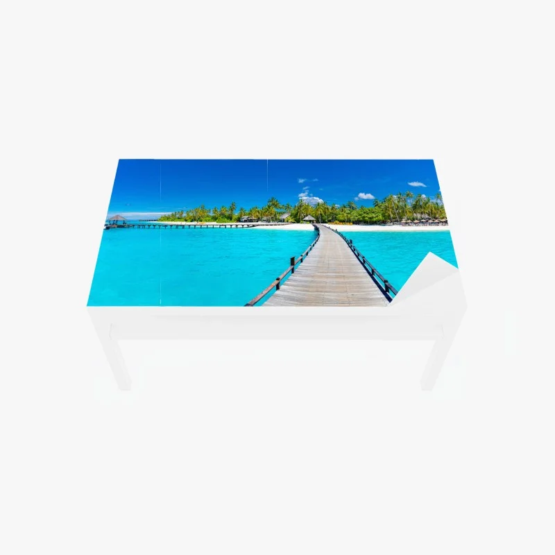 Chapa adhesiva para mesa y escritorio muelle hacia el paraíso tropical sobre agua turquesa