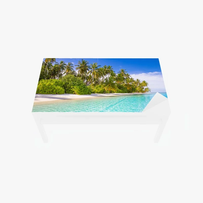 Chapa adhesiva para mesa y escritorio escena de playa tropical con palmeras