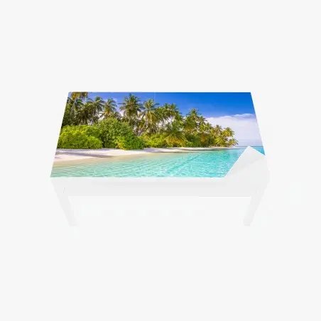 Chapa adhesiva para mesa y escritorio escena de playa tropical con palmeras – Pixers®
