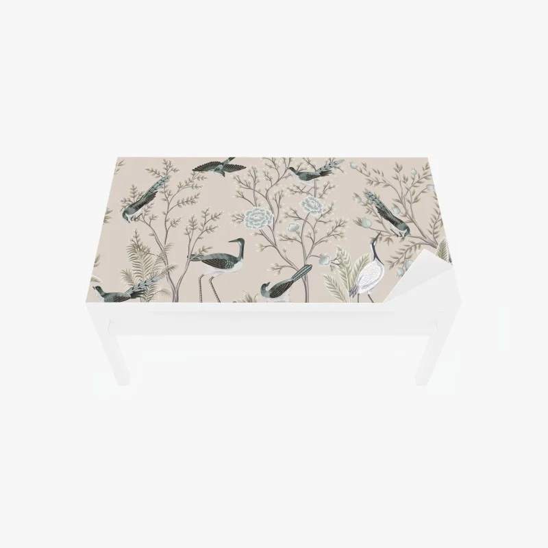 Chapa adhesiva para mesa y escritorio escena de aves y flores en tonos neutros
