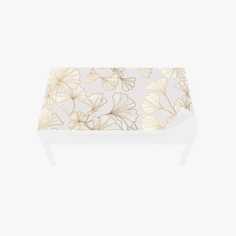 Chapa adhesiva para mesa y escritorio hojas de ginkgo doradas sobre fondo neutro