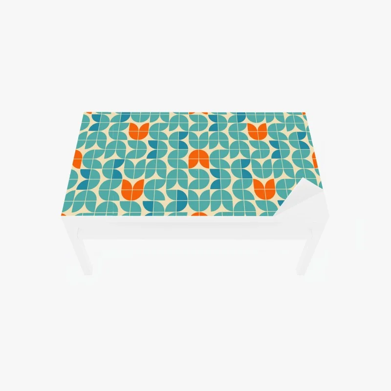 Chapa adhesiva para mesa y escritorio mosaico geométrico mid-century en tonos turquesa y naranja
