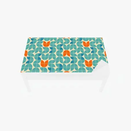 Chapa adhesiva para mesa y escritorio mosaico geométrico mid-century en tonos turquesa y naranja – Pixers®