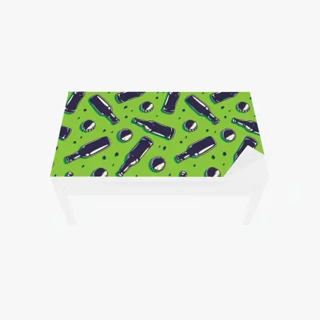 Chapa adhesiva para mesa y escritorio patrón pop de botellas y tapones sobre fondo verde – Pixers®