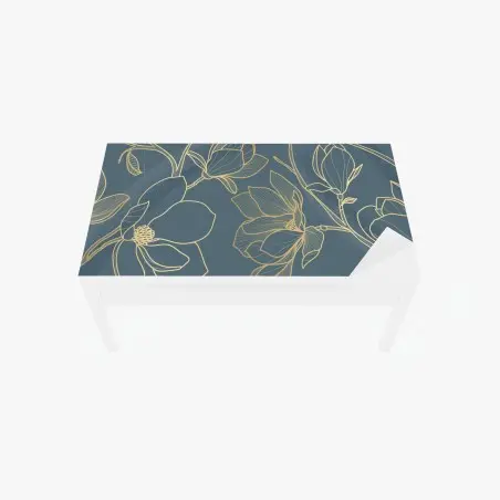 Chapa adhesiva para mesa y escritorio magnolias en trazos dorados sobre fondo azul – Pixers®
