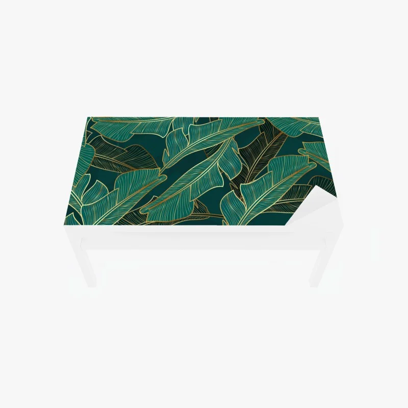 Chapa adhesiva para mesa y escritorio diseño de hojas tropicales doradas sobre fondo verde oscuro