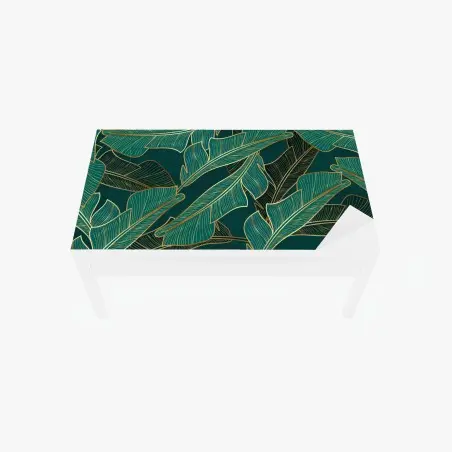 Chapa adhesiva para mesa y escritorio diseño de hojas tropicales doradas sobre fondo verde oscuro – Pixers®