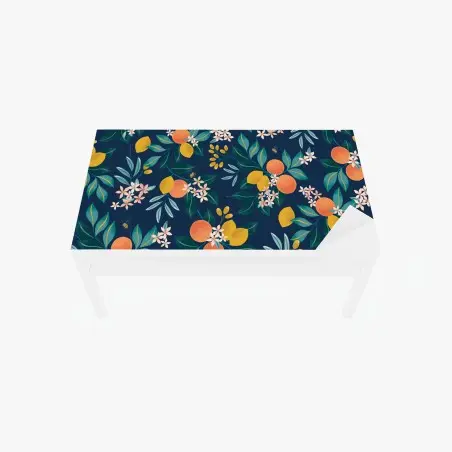 Chapa adhesiva para mesa y escritorio patrón cítrico con naranjas y limones sobre fondo azul – Pixers®