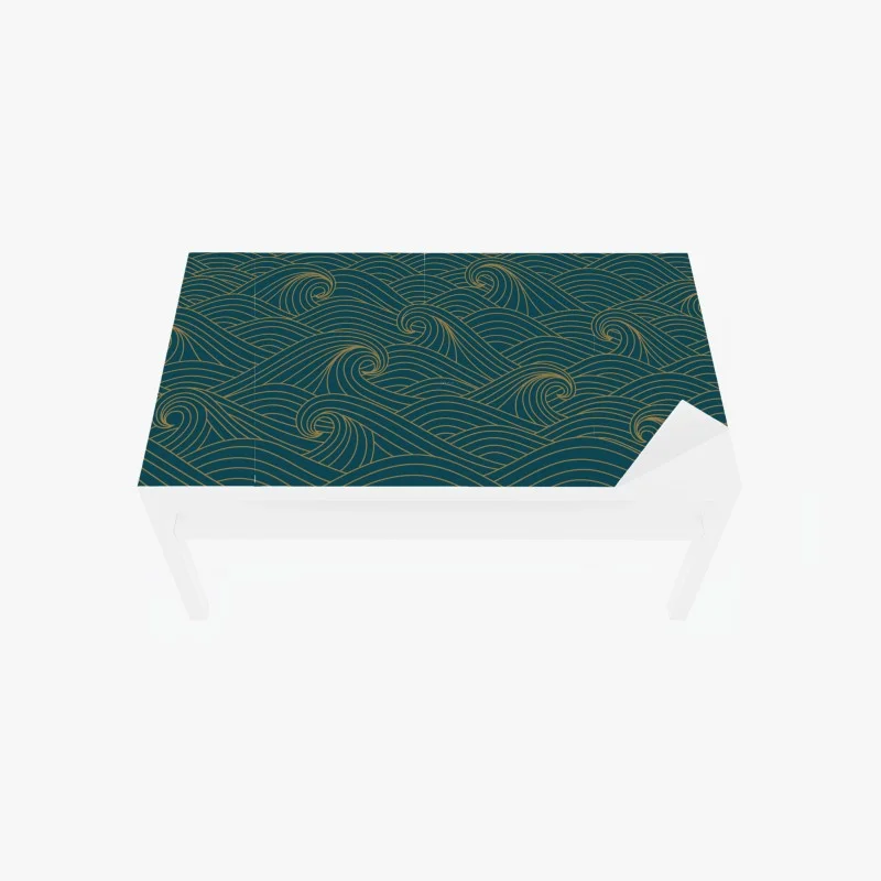 Chapa adhesiva para mesa y escritorio olas doradas sobre fondo verde azulado