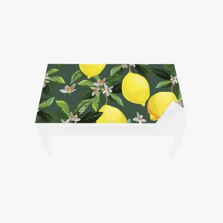 Chapa adhesiva para mesa y escritorio estampado de limones y flores sobre fondo verde – Pixers®