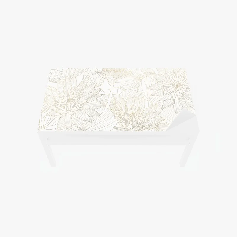 Chapa adhesiva para mesa y escritorio patrón floral de lotos en líneas doradas