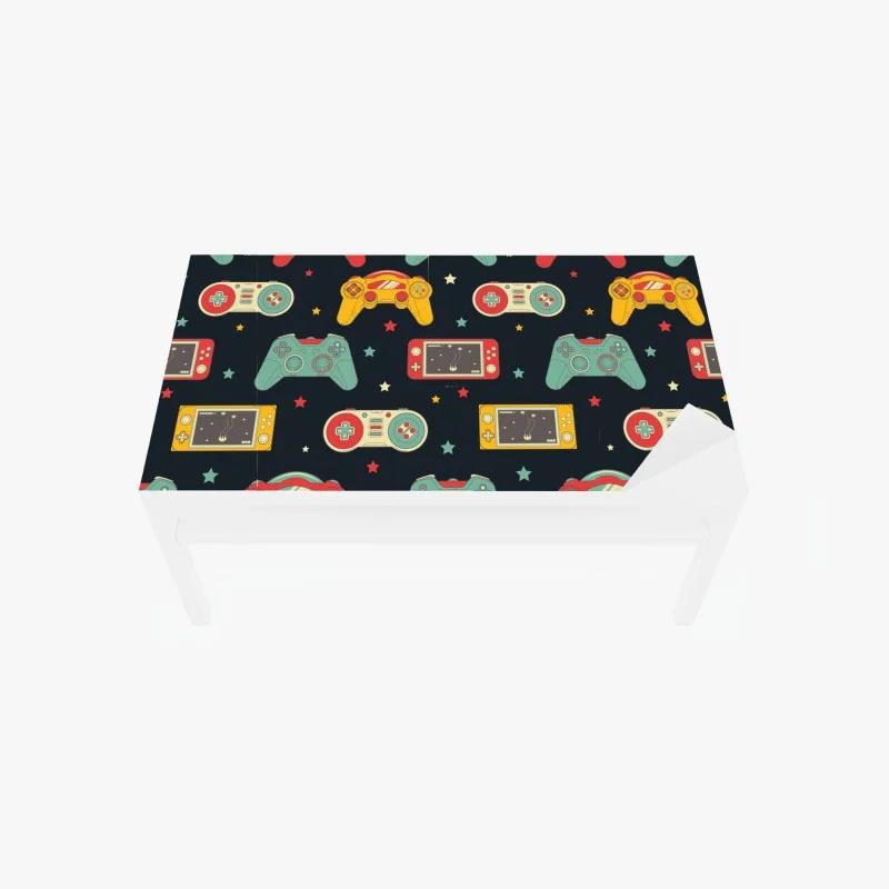 Chapa adhesiva para mesa y escritorio patrón retro de mandos y consolas en colores vintage