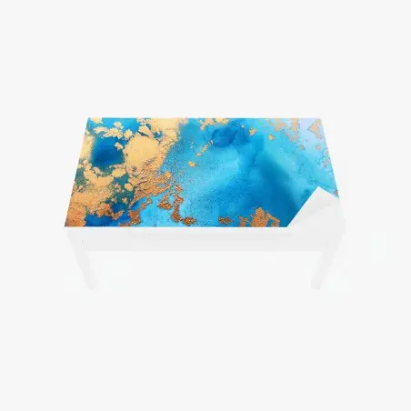 Chapa adhesiva para mesa y escritorio mar abstracto en tonos turquesa y dorado – Pixers®