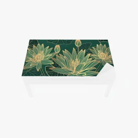 Chapa adhesiva para mesa y escritorio lotos dorados sobre fondo verde – Pixers®