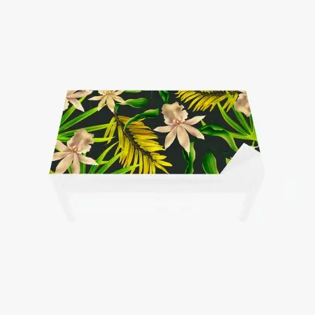 Chapa adhesiva para mesa y escritorio estampado tropical de orquídeas sobre fondo oscuro – Pixers®