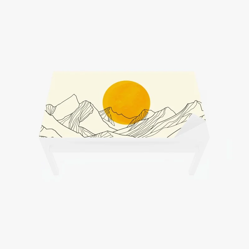 Chapa adhesiva para mesa y escritorio sol dorado sobre montañas minimalistas