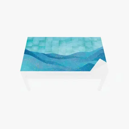 Chapa adhesiva para mesa y escritorio olas azules con destellos dorados – Pixers®