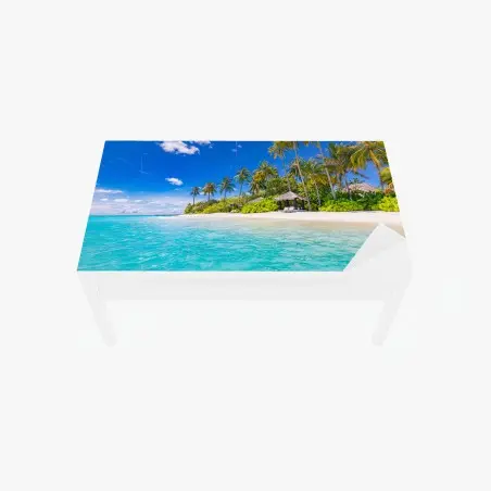 Chapa adhesiva para mesa y escritorio escena de playa tropical con palmeras y aguas turquesa – Pixers®
