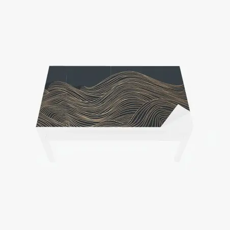 Chapa adhesiva para mesa y escritorio olas doradas minimalistas sobre fondo azul – Pixers®