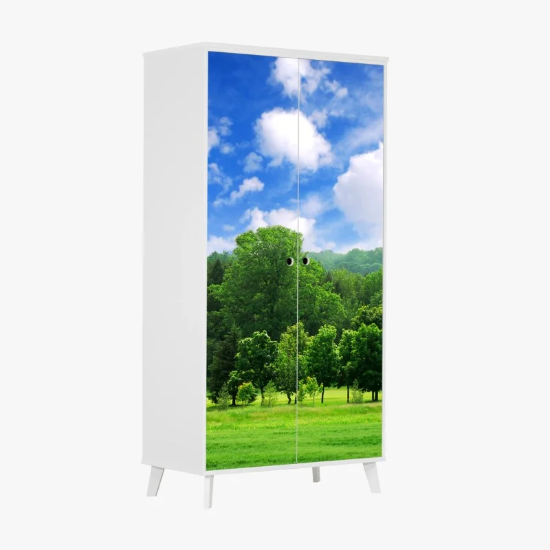 Pegatina para armario paisaje de bosque verde en verano