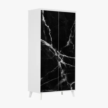 Pegatina para armario mármol negro con vetas blancas y contraste elegante – Pixers®