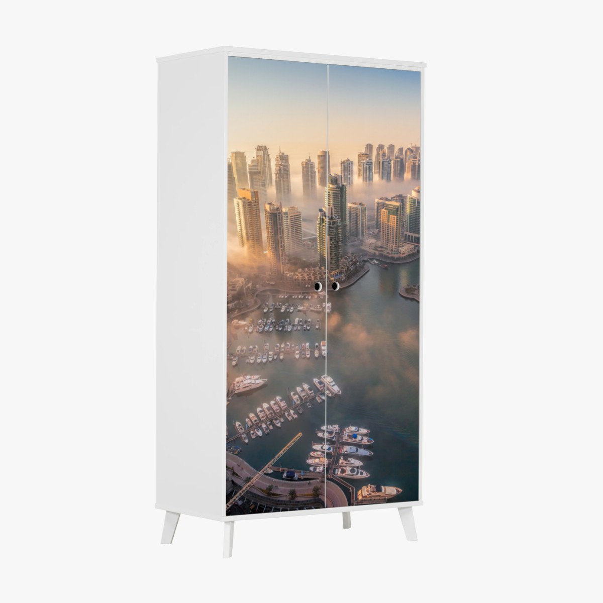 Pegatina para armario vistas aéreas de Dubai Marina al atardecer – Pixers®