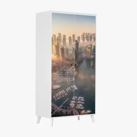 Pegatina para armario vistas aéreas de Dubai Marina al atardecer – Pixers®