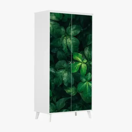 Pegatina para armario follaje verde profundo con gotas de lluvia – Pixers®