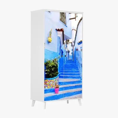 Pegatina para armario rincón azul de Chefchaouen – Pixers®