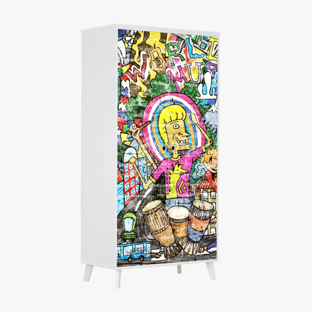 Pegatina para armario mural urbano vibrante de fantasía y música – Pixers® Pegatina para armario mural urbano vibrante de fantasía y música – Pixers®