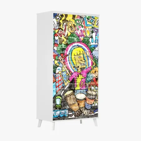 Pegatina para armario mural urbano vibrante de fantasía y música – Pixers®