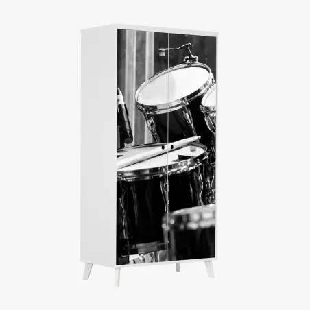Pegatina para armario batería clásica en blanco y negro – Pixers®