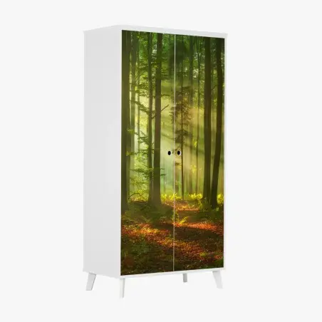 Pegatina para armario amanecer dorado en el bosque – Pixers®
