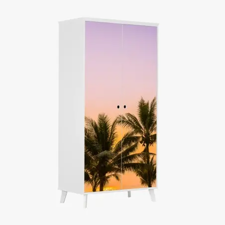 Pegatina para armario atardecer tropical con palmeras frente al mar – Pixers®