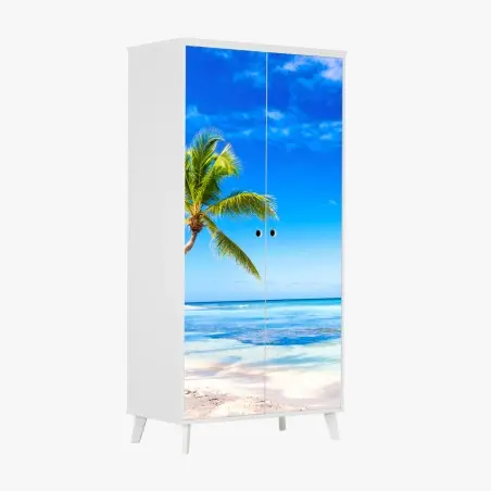 Pegatina para armario playa tropical con palmera inclinada – Pixers®