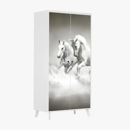 Pegatina para armario trío de caballos blancos galopando sobre el agua – Pixers®