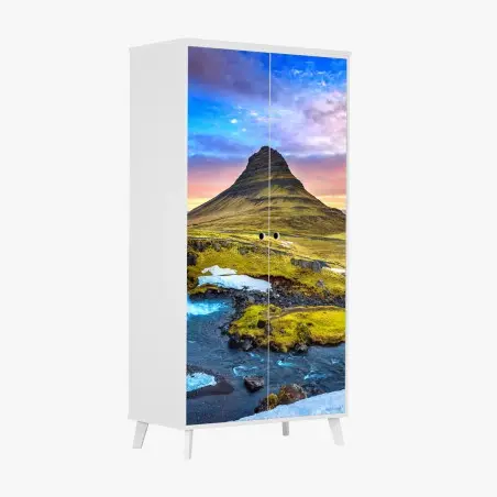 Pegatina para armario amanecer en Kirkjufell, paisaje islandés – Pixers®