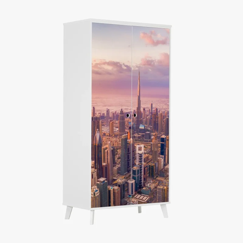 Pegatina para armario amanecer sobre Dubai: panorámica con Burj Khalifa