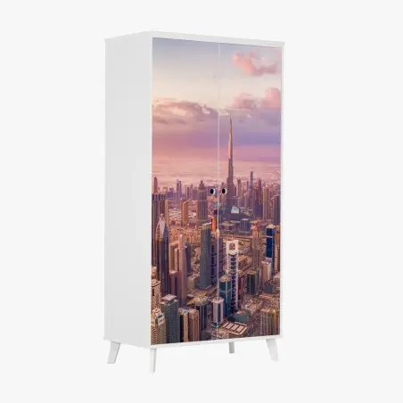 Pegatina para armario amanecer sobre Dubai: panorámica con Burj Khalifa – Pixers®